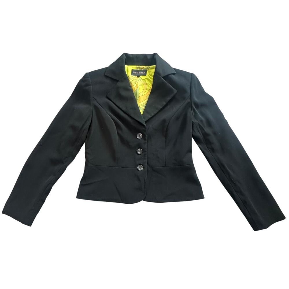 isabel & nina Blazer Womens 6 Black Cropped 3 Button Tailored Jacket Lined Work